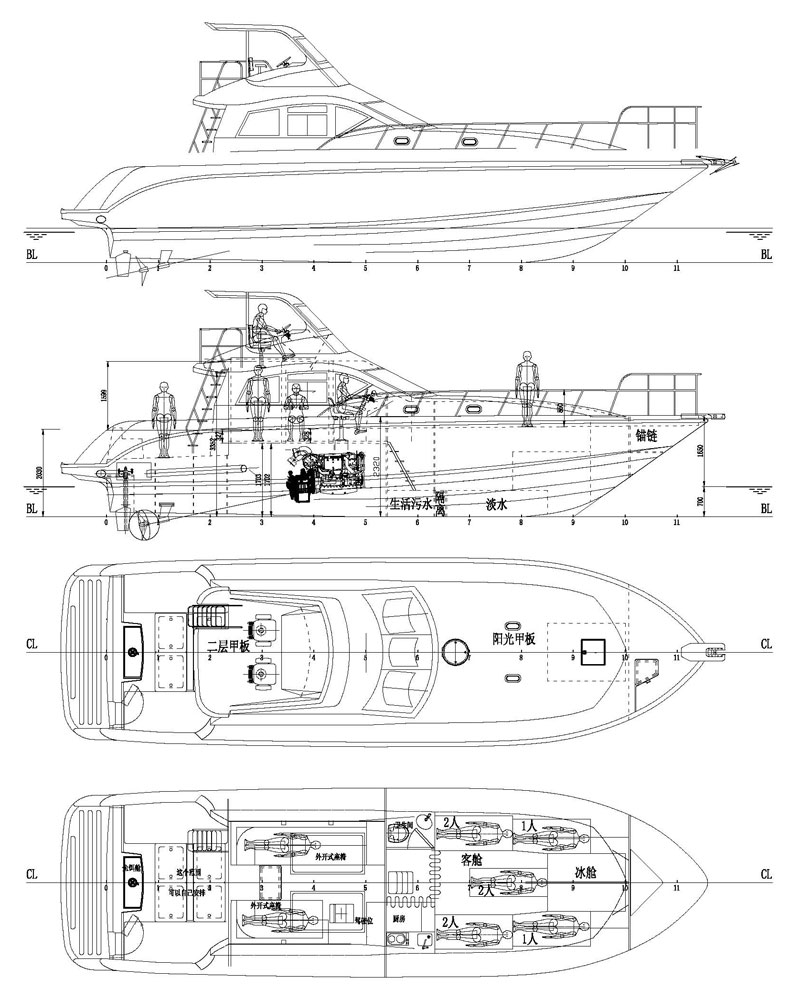 JS-UF46豪華釣魚艇平面布局圖